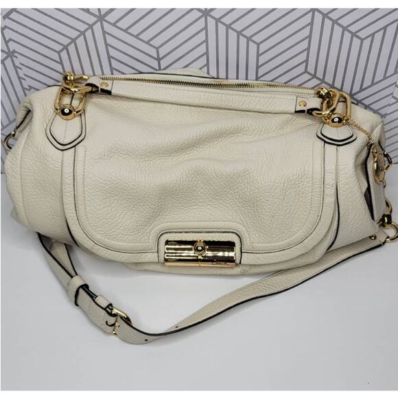 Coach Kristin Elevated Leather Sage Round Satchel in Parchment - Picture 1 of 16